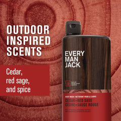 Every Man Jack Nourishing Cedar Red Sage body wash lather highlights the cedar scent with peppery spice.