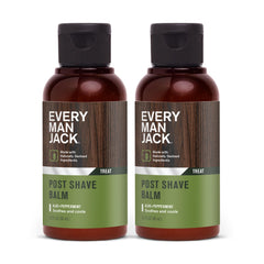 Every Man Jack Post Shave Balm cools irritated skin with menthol during post-shave ritual.