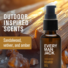 Every Man Jack sandalwood beard oil being applied to soften and condition beard.