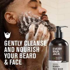 Every Man Jack unscented beard and face wash pump-dispense demonstrates quick, gentle cleansing.