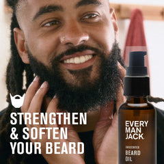Every Man Jack unscented beard oil bottle 1oz, portable travel size.