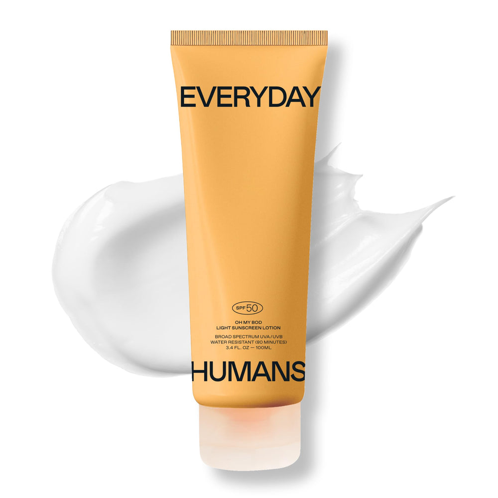 Everyday Humans Oh My Bod SPF50 lotion packaging ready for travel and sun protection