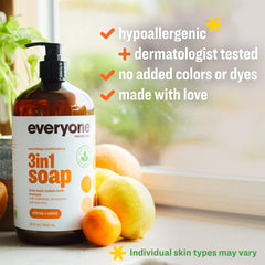 Everyone 3in1 shampoo-lather close-up in hand highlights hair cleansing