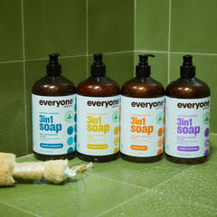 Foam-laden lather from Everyone for Every Body SOAP PACIFIC EUCALYPTUS for spa-like shower.