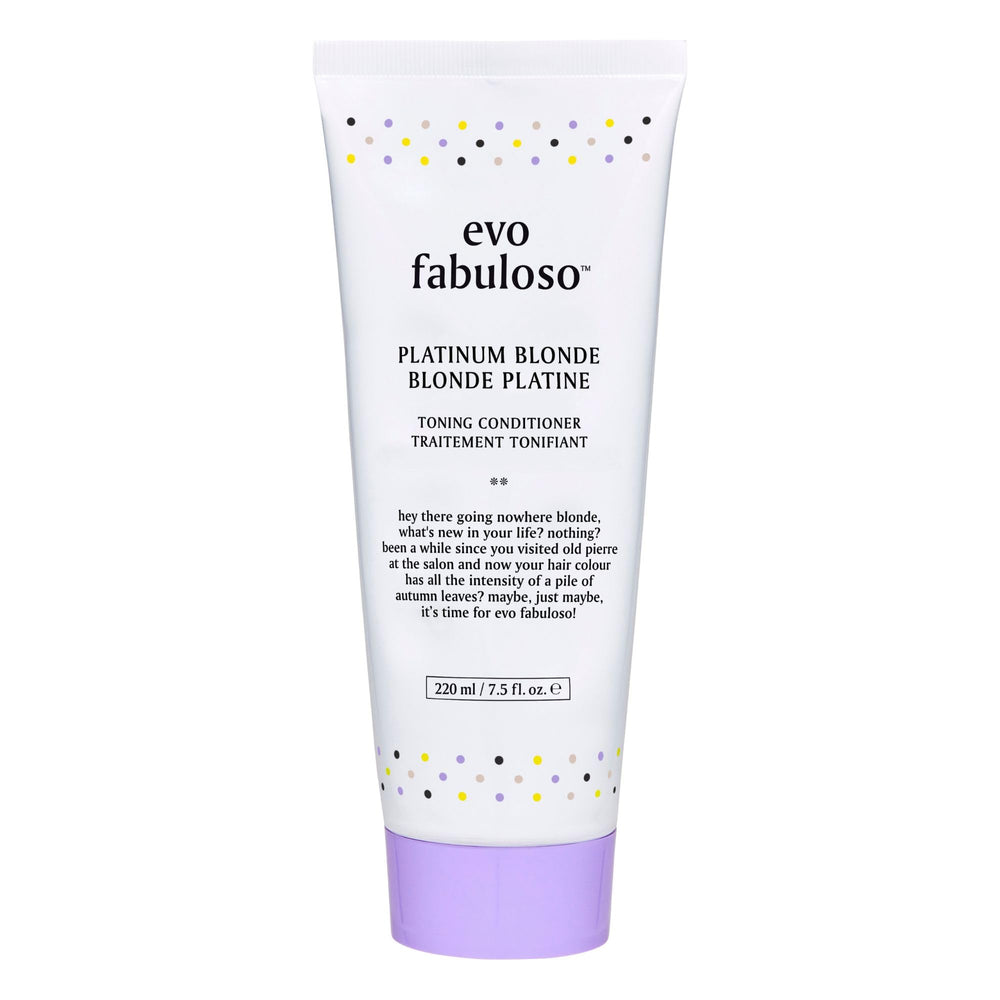 EVO Fabuloso Platinum Blonde Toner bottle pour shows quick 3-minute toning and shine