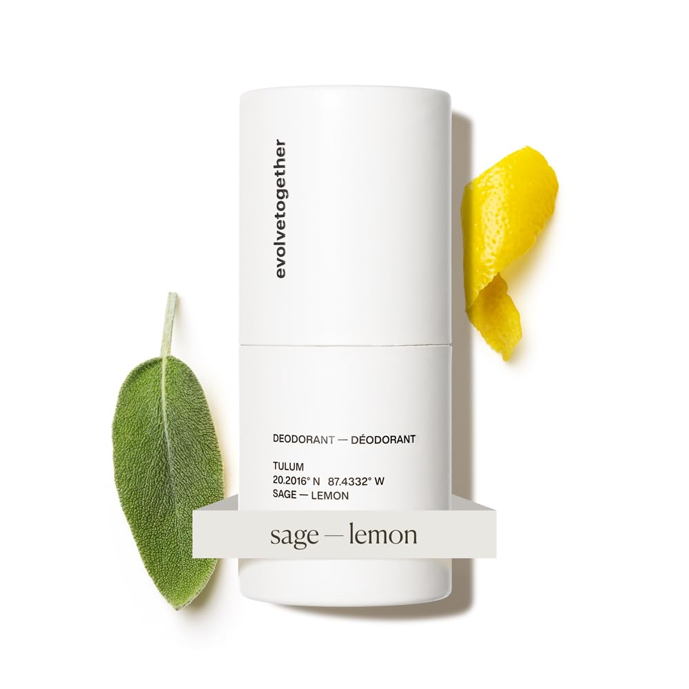 Evolvetogether deodorant lemon-sage-patchouli stick provides long-lasting odor protection.