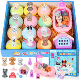 Excalla bath bombs with dog-toy inside reveal colorful surprise during bath time.