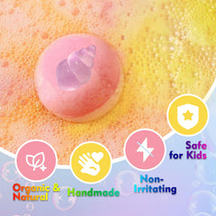Excalla handmade bubbles create a soothing, colorful soak.