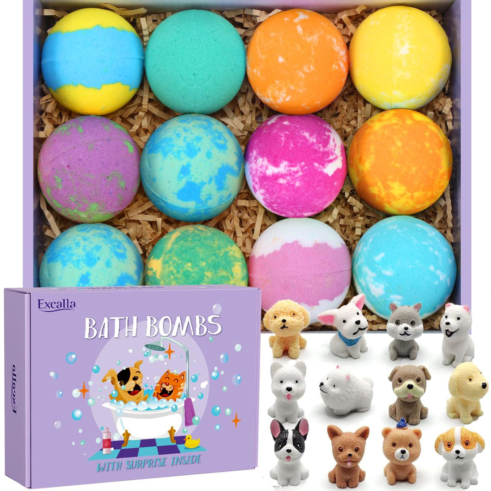Excalla bath bomb with a puppy toy inside for playful bath time.