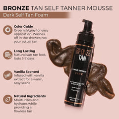 Existing Beauty Bronze Tan Mousse color guide shows blending on skin