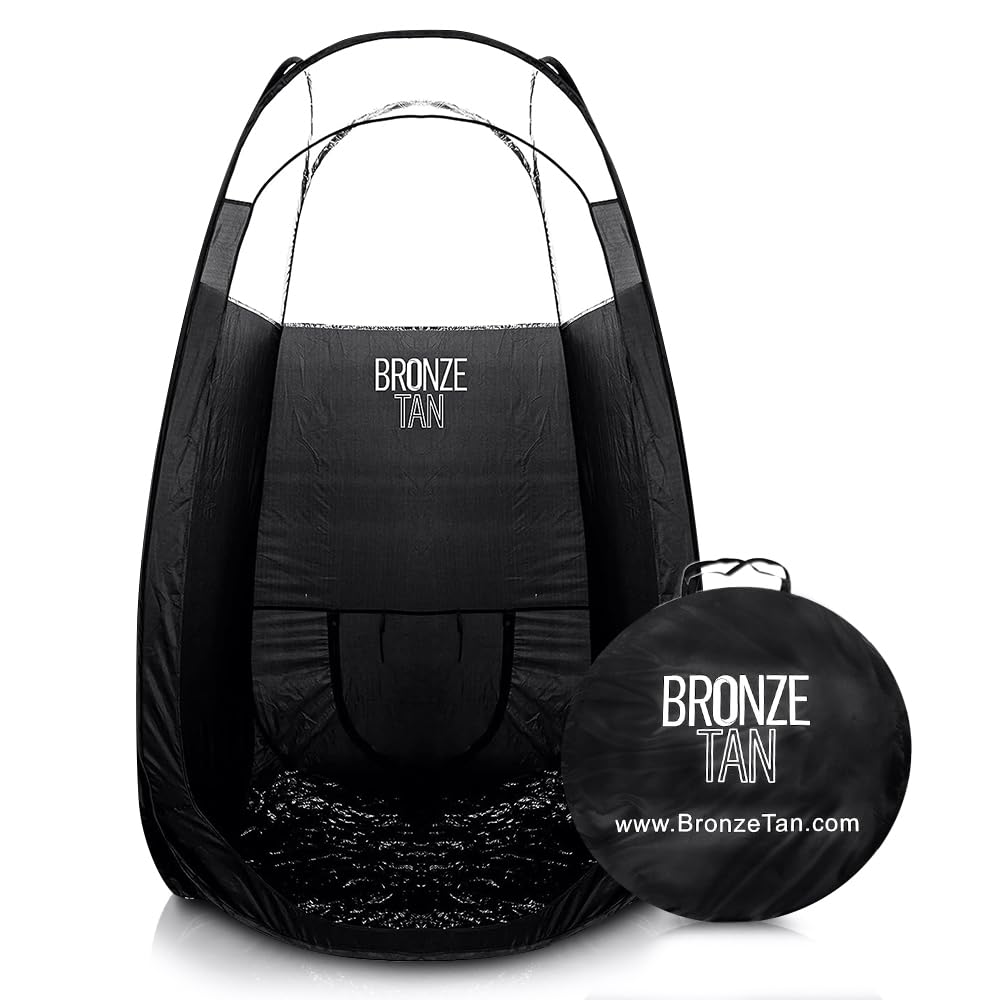 Existing Beauty Bronze Tan pop-up tent open for on-site professional spray tanning sessions.