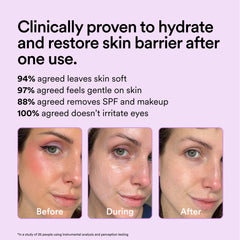 Experiment Plasma Wash after-use skin feel shows moisturized, calm appearance.