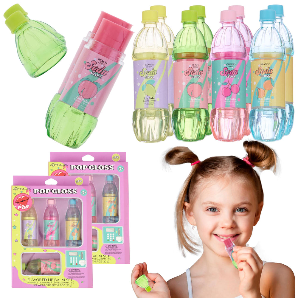 Expressions 8pc Pop Gloss set offers fruity flavors for playful lip care.