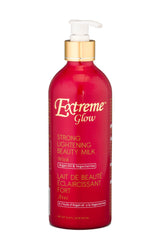 Extreme Glow strong lightening beauty milk bottle front view showing creamy body lotion texture