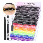 EYDEVRO lash extension kit with colorful clusters for festival looks and vivid style.