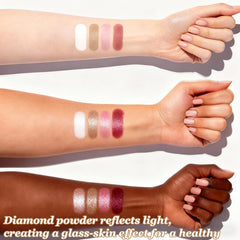 Eye & Cheek Palette shimmering highlighter enhances cheekbones for luminous glow.