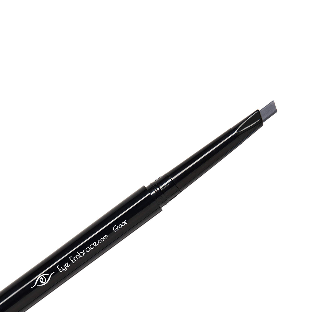 Eye Embrace Grace medium-gray pencil close-up with Diamond Wedge tip for precise brow definition.