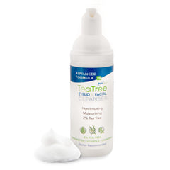 EyeEco tea tree cleanser bottle closeup highlighting gentle eyelid cleansing.