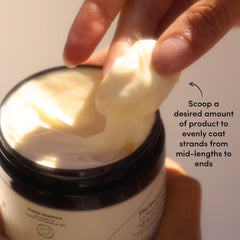 Fable & Mane Deep Moisture Mask ingredients display highlighting shea butter for nourishment.