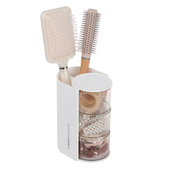 fabrok three-layer clear organizer top view shows easy access to hair accessories
