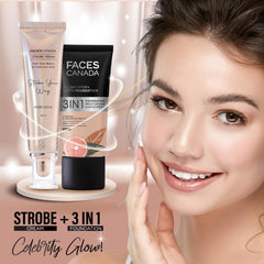 FACESCANADA Strobe Cream applied on the face creates a radiant base.