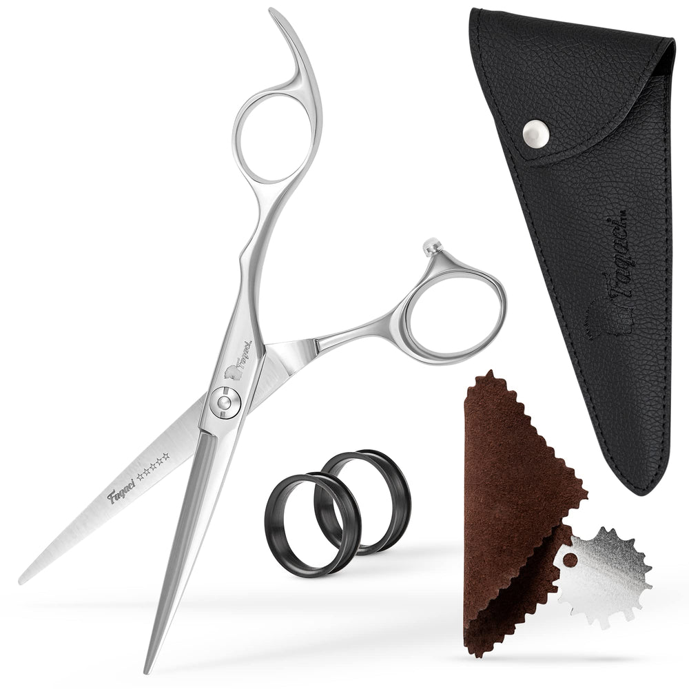 Fagaci professional hair scissors 6in blade closeup—razor-sharp edge for precise cuts.