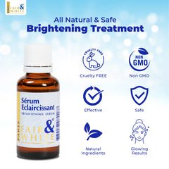 FAIR & WHITE Original Brightening Serum pump close-up showing easy nightly application for even skin tone.