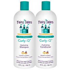 Fairy Tales Curly-Q shampoo bottle delivering gentle curl hydration for kids.