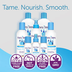 Close-up of Fairy Tales panthenol and vitamin E ingredients for nourishing conditioning.