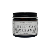 Faith and Grace Organics Wild Yam Cream bottle front highlighting organic formula for daily moisturization