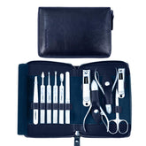 FAMILIFE 11pcs manicure kit with blue leather case for travel grooming