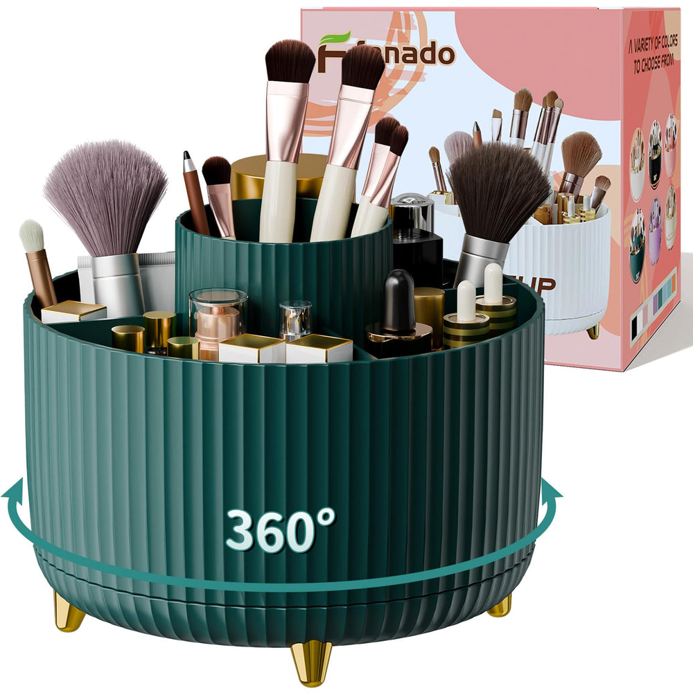 Fanado 360 rotate makeup brush holder for easy access to brushes from any angle.