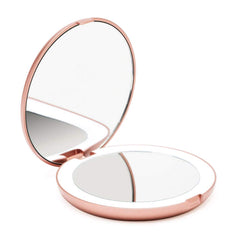 Fancii Lumi travel mirror front view in rose gold for on-the-go makeup