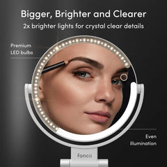 Fancii Sadie LED mirror with 3 settings offering color-accurate lighting for makeup.
