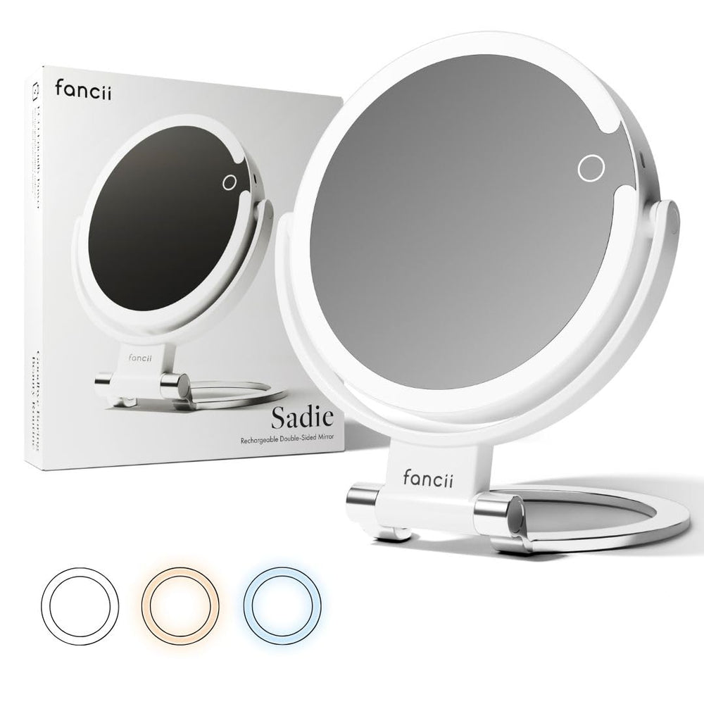 Fancii Sadie travel mirror 10x focus for precise eyeliner application on the go.