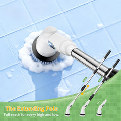 Fancy Home electric spin scrubber demonstrating 90-minute runtime