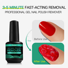 Fanisn remover bottle closeup shows acetone-free formula for nail safety.