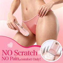 FANKRUAI Bikini Trimmer pink closeup ceramic blades emphasizing skin-friendly precision