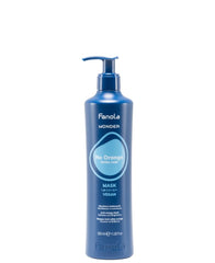 Fanola Wonder No Orange mask bottle close-up showing blue-toned toning for brassy hair correction