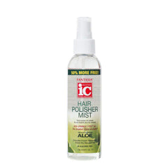Fantasia Hair Polisher Mist bottle 6oz demonstrates frizz control and shine enhancement.