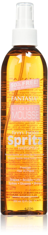 Fantasia Liquid Mousse Spritz bottle shows firm hold and shiny finish