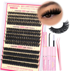 FANXITON D Lash Clusters Kit shows varied densities for customizable lash volume.