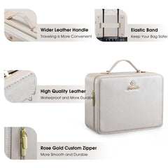 Faquenc leather makeup case with built in brush holder for easy access.