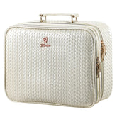 Faquenc makeup bag LED mirror closed view shows portable travel design and beige finish