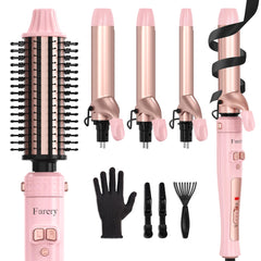 Farery 4-in-1 automatic curling iron in pink for versatile styling and hands-free curls.