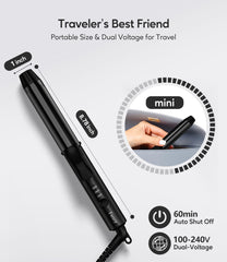 FARERY dual voltage travel curling iron for worldwide styling.