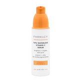 Farmacy 10% Vitamin C Serum bottle shows brightening properties.