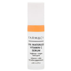 Farmacy 10% Vitamin C Serum bottle shows a potent waterless formula for brighter skin