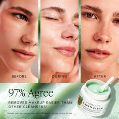 Farmacy Green Clean remover application swatch demonstrates balm-to-oil transformation on skin.