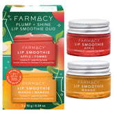 Farmacy Plump and Shine Lip Smoothie Duo packaging shows apples and mangoes for glossy hydration